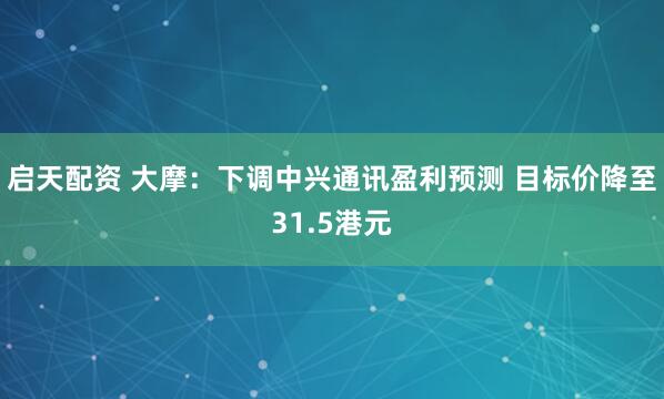 启天配资 大摩:下调中兴通讯盈利预测 目标价降至31.5港元